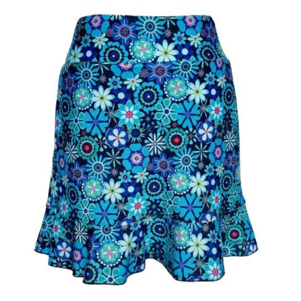 Katherine Way Venice Ruffle Hem Skort in Bold Blossoms Blue XS NWT